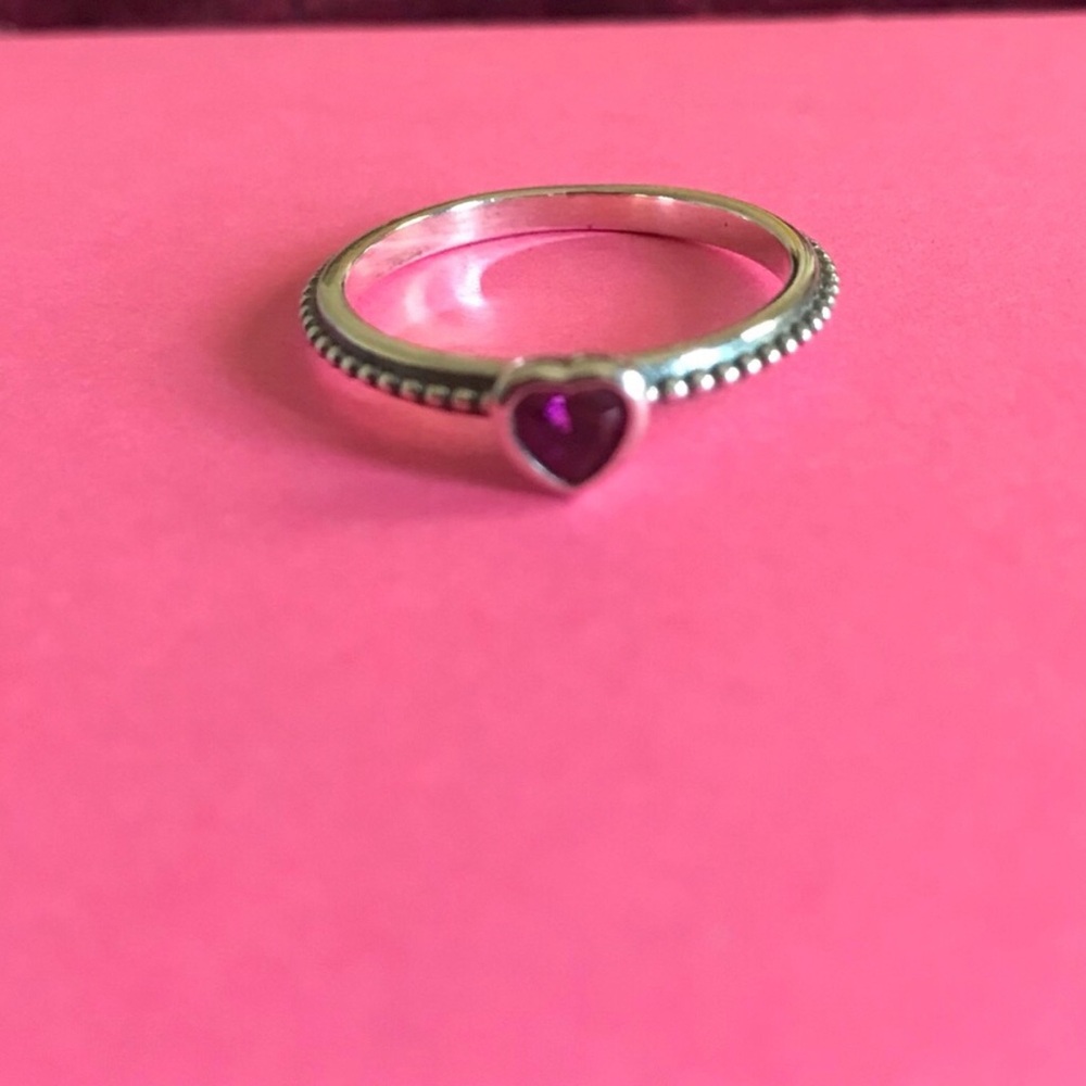 Sterling Silver Heart Ring with Red Heart Crystal Stone
